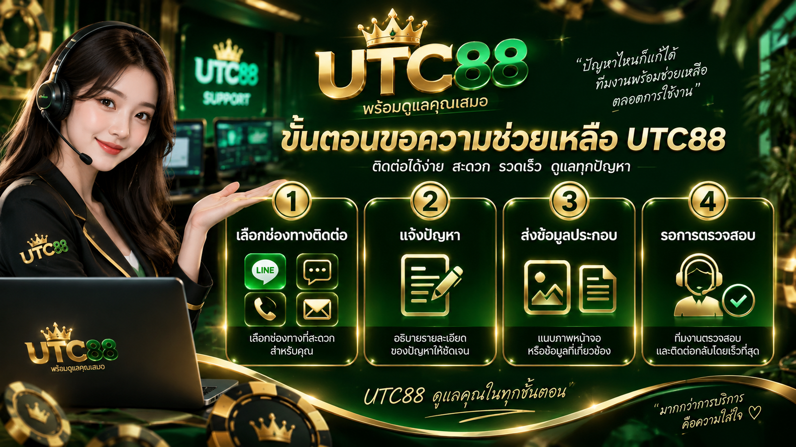 ขั้นตอนขอความช่วยเหลือและแจ้งปัญหากับทีมงาน UTC88